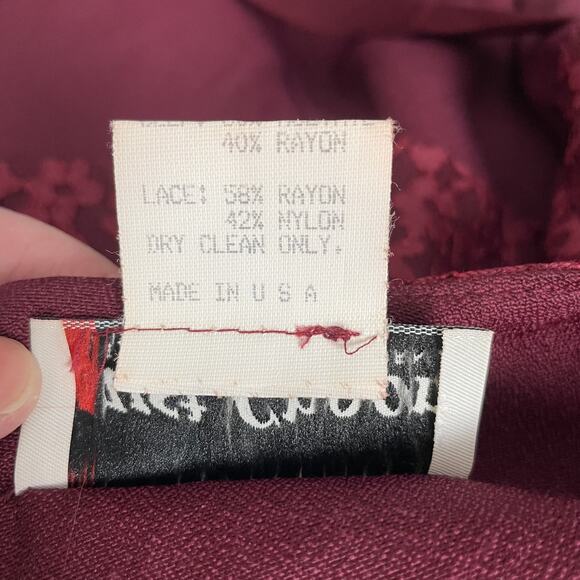 Vintage Just Choon Dress Womens Size 11 Burgundy Lace Maxi Empire Waist Regency - Picture 6 of 9